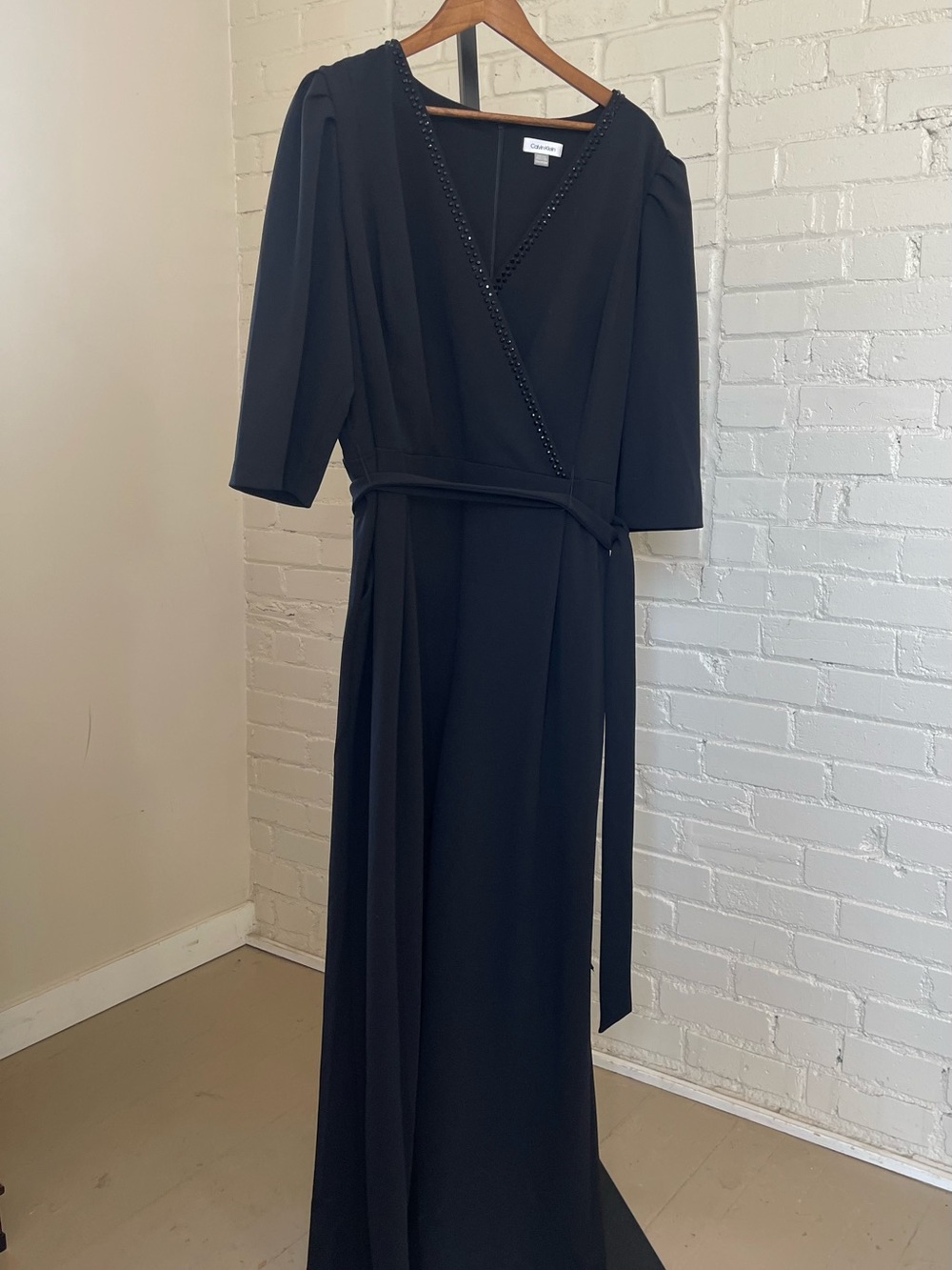 Calvin Klein NWT Black Beaded V-Neck Wide Leg Jumpsuit Size 22W